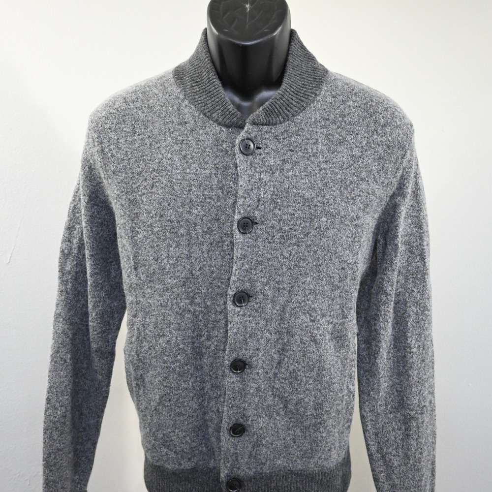 J.CREW 100% Lambswool Cardigan Sweater Mens Medium Gray W/ Pockets Long Sleeve